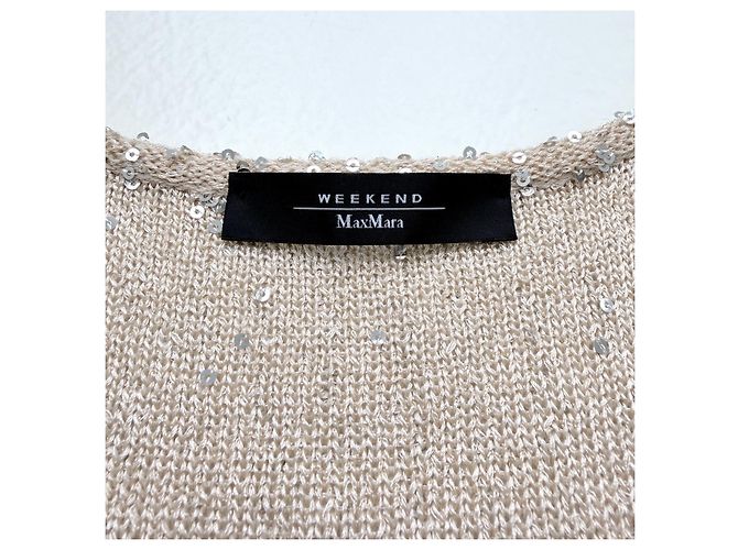 Weekend Max Mara Pailletten-Strickoberteil Champagner Größe M Neu Quiet Luxury Silber Beige - Ansicht 7