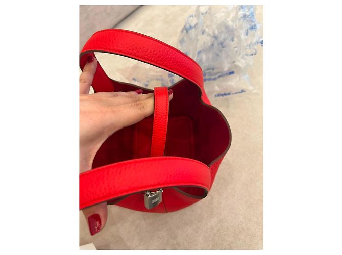 Hermès Picotin Lock 18 Borsa in pelle Taurillon Clémence Rouge de Cœur Rosso - vista 10