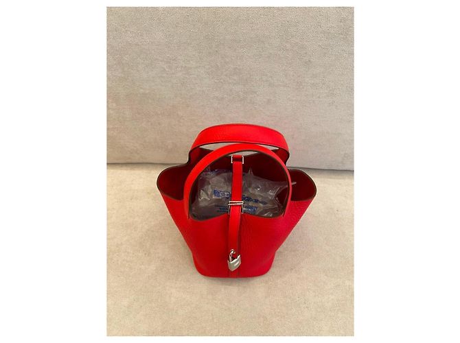 Hermès Picotin Lock 18 Borsa in pelle Taurillon Clémence Rouge de Cœur Rosso - vista 12