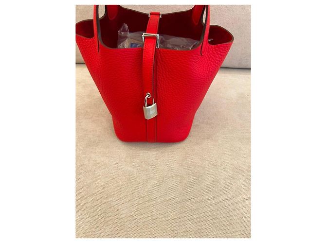Hermès Picotin Lock 18 Borsa in pelle Taurillon Clémence Rouge de Cœur Rosso - vista 13