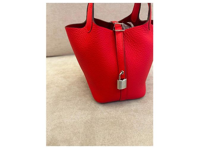 Hermès Picotin Lock 18 Borsa in pelle Taurillon Clémence Rouge de Cœur Rosso - vista 9