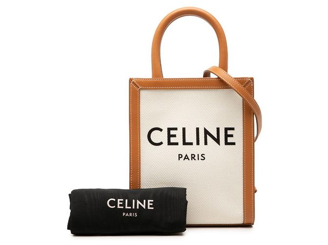 Céline Celine Vertical Cabas Handtasche Braun Weiß - Ansicht 7