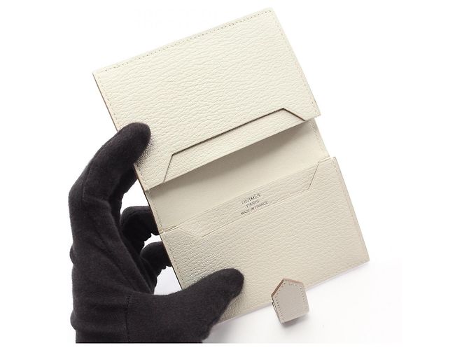 Tarjetero Hermès Bearn en piel de chevre blanco - vista 3
