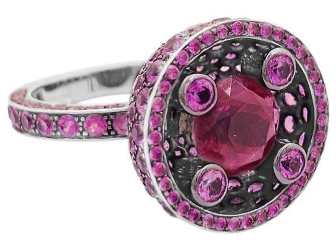 Anello Boucheron, "Liz" or noirci, tormaline e zaffiri rosa. - vista 2