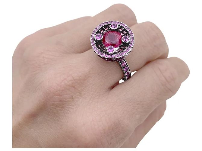 Anello Boucheron, "Liz" or noirci, tormaline e zaffiri rosa. - vista 5