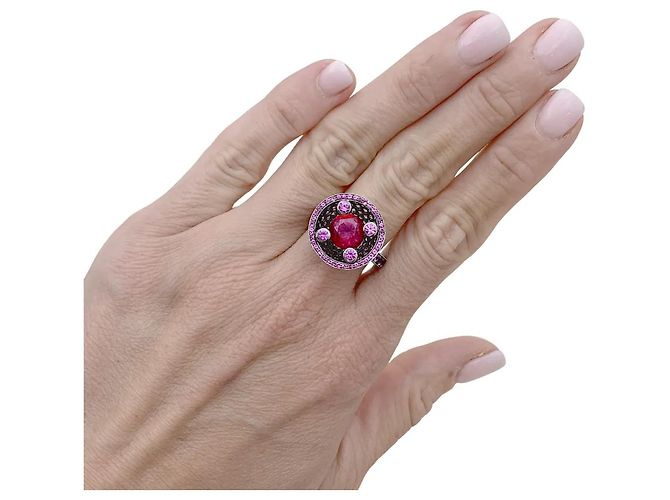 Anello Boucheron, "Liz" or noirci, tormaline e zaffiri rosa. - vista 6