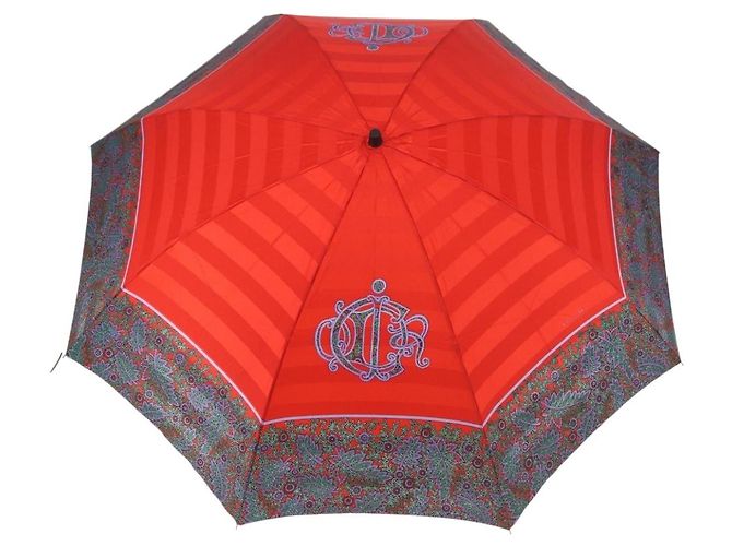 Christian Dior Folding Umbrella Polyester Made by Kanebo Red Gold Auth 184395M - view 2