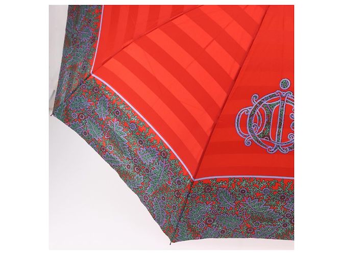 Christian Dior Folding Umbrella Polyester Made by Kanebo Red Gold Auth 184395M - view 5