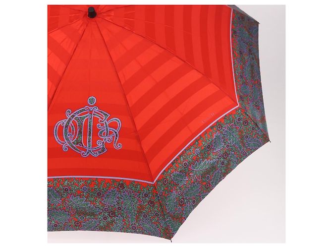 Christian Dior Folding Umbrella Polyester Made by Kanebo Red Gold Auth 184395M - view 6