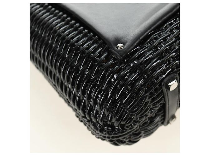 Borsa a mano Salvatore Ferragamo Gancini in rattan nero e argento Auth 184711V - vista 11