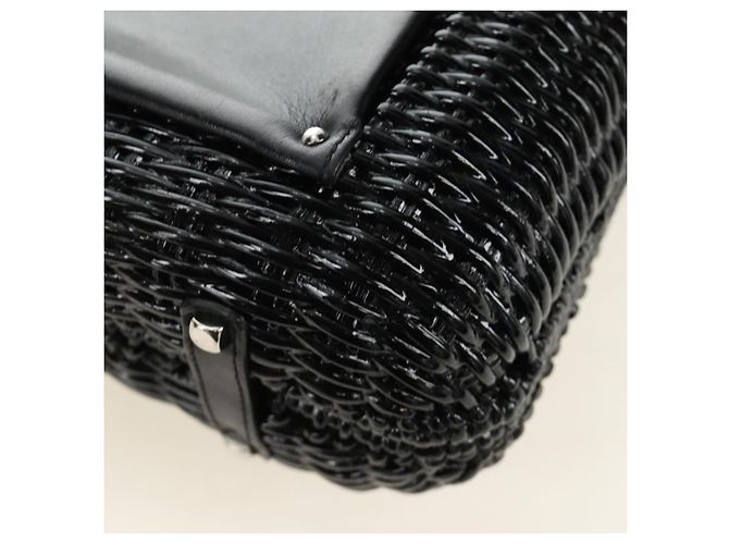 Borsa a mano Salvatore Ferragamo Gancini in rattan nero e argento Auth 184711V - vista 12