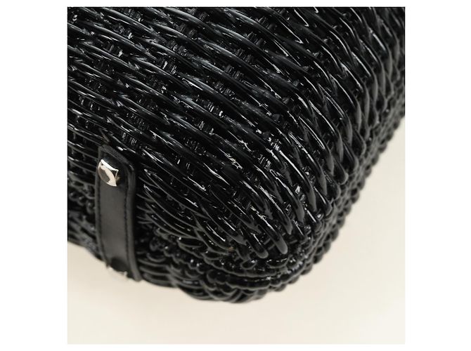 Borsa a mano Salvatore Ferragamo Gancini in rattan nero e argento Auth 184711V - vista 14