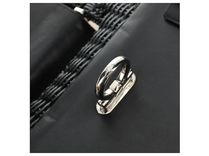 Borsa a mano Salvatore Ferragamo Gancini in rattan nero e argento Auth 184711V - vista 16