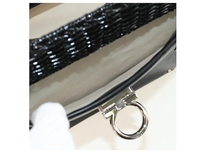 Borsa a mano Salvatore Ferragamo Gancini in rattan nero e argento Auth 184711V - vista 18