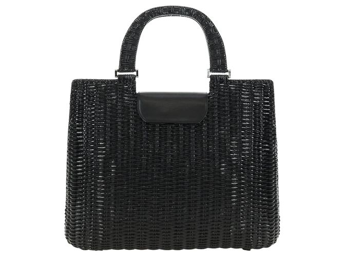 Borsa a mano Salvatore Ferragamo Gancini in rattan nero e argento Auth 184711V - vista 3