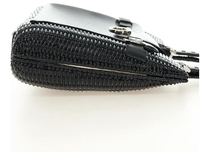 Borsa a mano Salvatore Ferragamo Gancini in rattan nero e argento Auth 184711V - vista 5