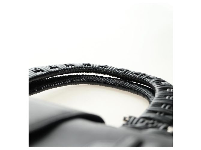 Borsa a mano Salvatore Ferragamo Gancini in rattan nero e argento Auth 184711V - vista 9