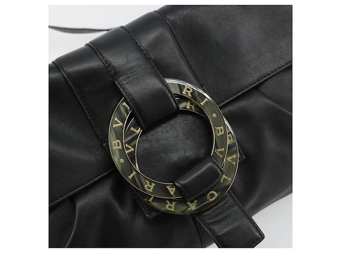 Bulgari Borsa a Spalla BVLGARI Chandra in Pelle Nera e Oro Auth 183888A Nero D'oro - vista 14