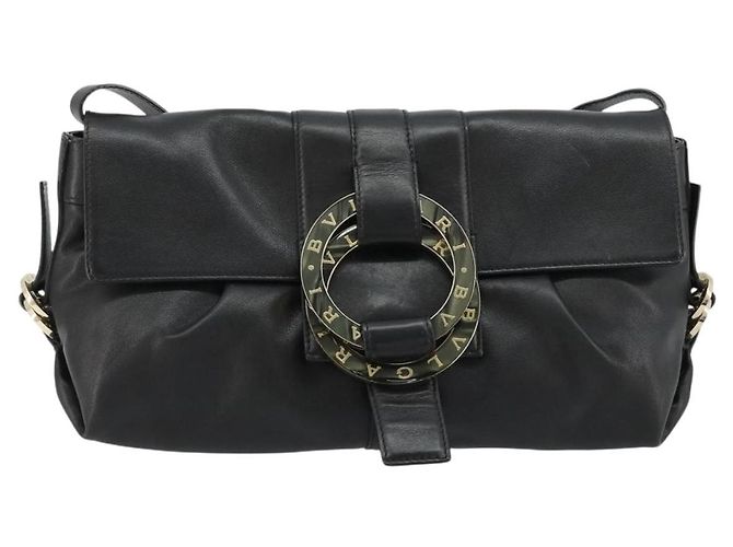 Bulgari Borsa a Spalla BVLGARI Chandra in Pelle Nera e Oro Auth 183888A Nero D'oro - vista 2