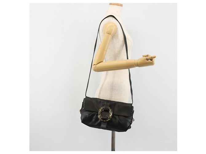 Bulgari Borsa a Spalla BVLGARI Chandra in Pelle Nera e Oro Auth 183888A Nero D'oro - vista 23