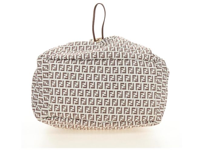 Borsa Tote FENDI Zucchino Canvas Bianco Oro Auth 184707V D'oro - vista 11