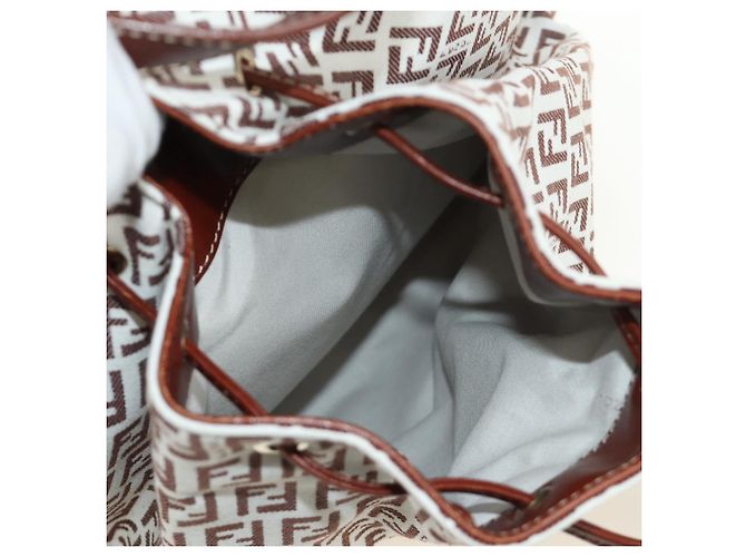 Borsa Tote FENDI Zucchino Canvas Bianco Oro Auth 184707V D'oro - vista 19