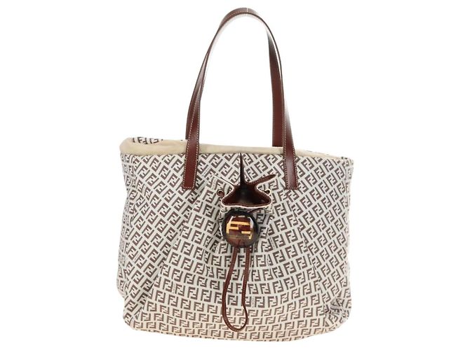 Borsa Tote FENDI Zucchino Canvas Bianco Oro Auth 184707V D'oro - vista 2
