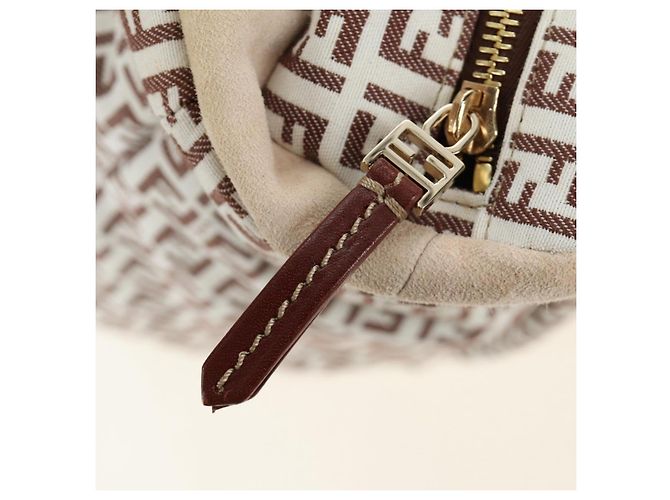 Borsa Tote FENDI Zucchino Canvas Bianco Oro Auth 184707V D'oro - vista 20
