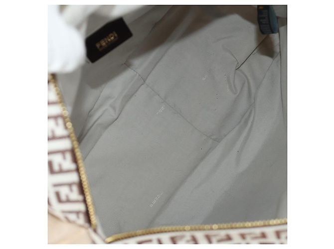 Borsa Tote FENDI Zucchino Canvas Bianco Oro Auth 184707V D'oro - vista 22
