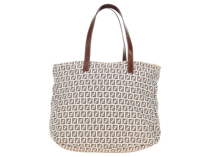 Borsa Tote FENDI Zucchino Canvas Bianco Oro Auth 184707V D'oro - vista 3