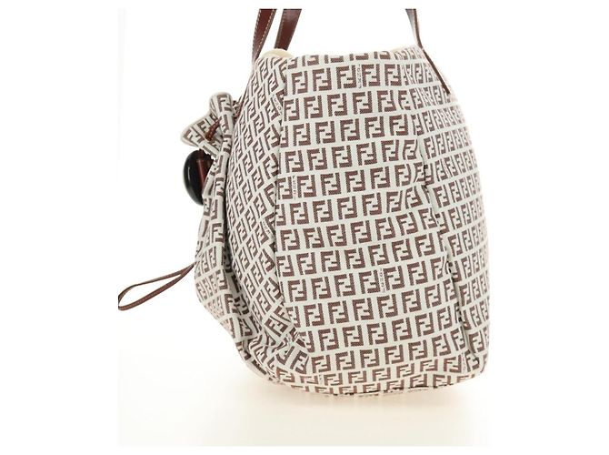 Borsa Tote FENDI Zucchino Canvas Bianco Oro Auth 184707V D'oro - vista 4