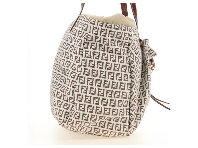 Borsa Tote FENDI Zucchino Canvas Bianco Oro Auth 184707V D'oro - vista 5