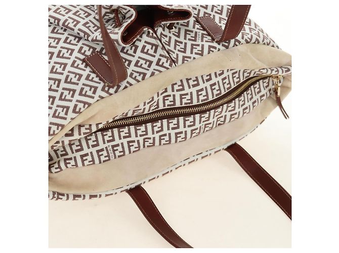 Borsa Tote FENDI Zucchino Canvas Bianco Oro Auth 184707V D'oro - vista 6