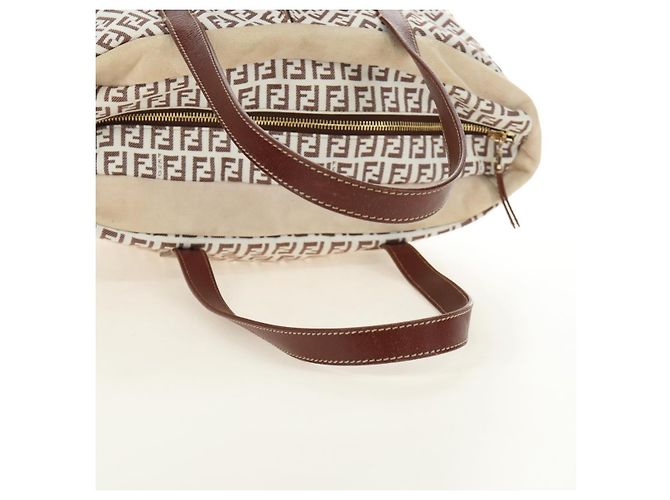 Borsa Tote FENDI Zucchino Canvas Bianco Oro Auth 184707V D'oro - vista 7