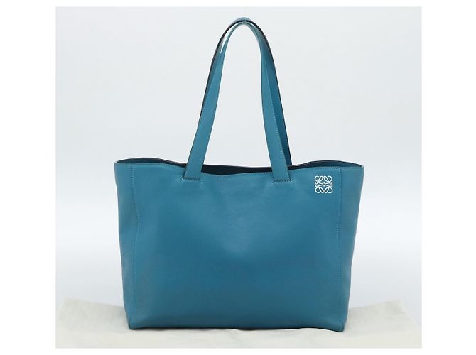 Sac cabas LOEWE Anagram East West en cuir Turquoise Blue Silver Auth 185182V Argenté - vue 12