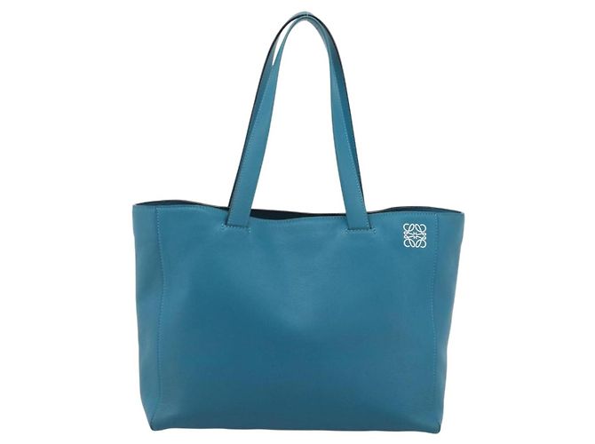 Sac cabas LOEWE Anagram East West en cuir Turquoise Blue Silver Auth 185182V Argenté - vue 13