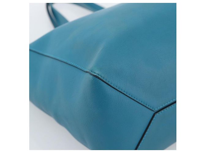 Sac cabas LOEWE Anagram East West en cuir Turquoise Blue Silver Auth 185182V Argenté - vue 14