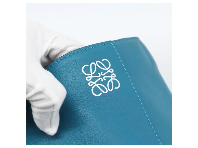 Sac cabas LOEWE Anagram East West en cuir Turquoise Blue Silver Auth 185182V Argenté - vue 17