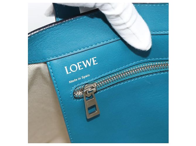 Sac cabas LOEWE Anagram East West en cuir Turquoise Blue Silver Auth 185182V Argenté - vue 18
