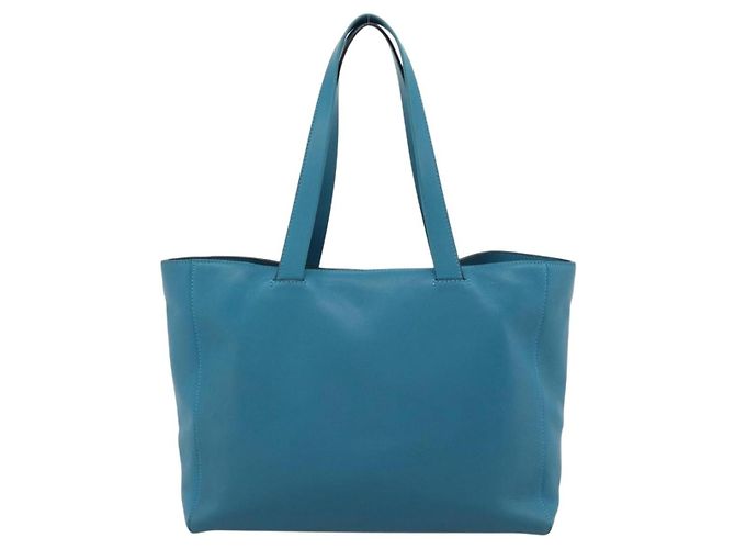 Sac cabas LOEWE Anagram East West en cuir Turquoise Blue Silver Auth 185182V Argenté - vue 2