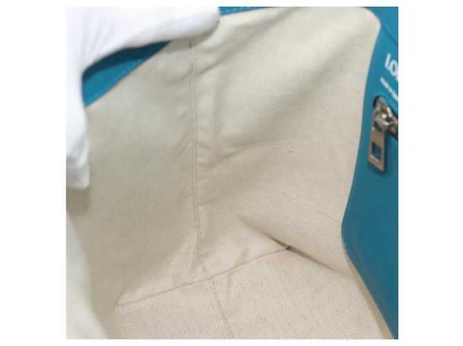 Sac cabas LOEWE Anagram East West en cuir Turquoise Blue Silver Auth 185182V Argenté - vue 20