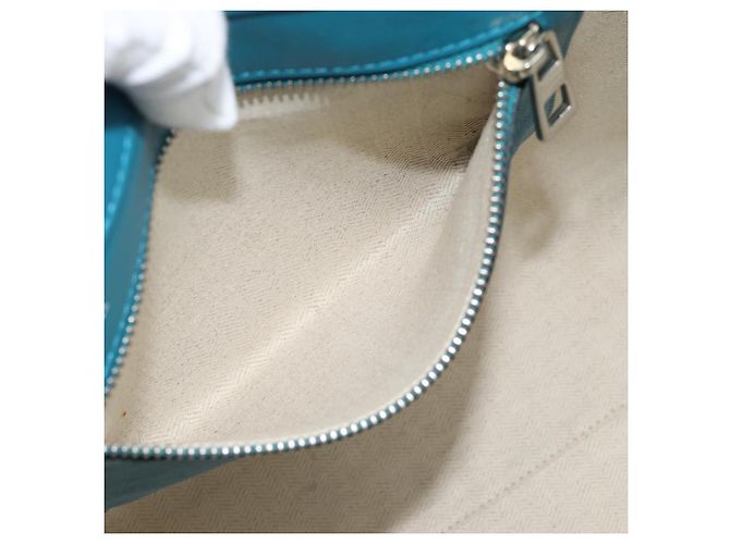 Sac cabas LOEWE Anagram East West en cuir Turquoise Blue Silver Auth 185182V Argenté - vue 21