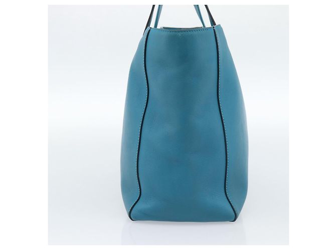 Sac cabas LOEWE Anagram East West en cuir Turquoise Blue Silver Auth 185182V Argenté - vue 3