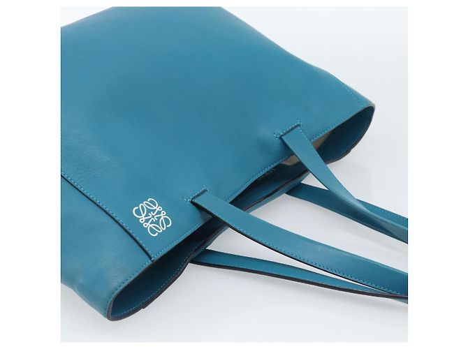 Sac cabas LOEWE Anagram East West en cuir Turquoise Blue Silver Auth 185182V Argenté - vue 6