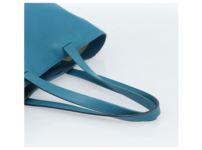 Sac cabas LOEWE Anagram East West en cuir Turquoise Blue Silver Auth 185182V Argenté - vue 7