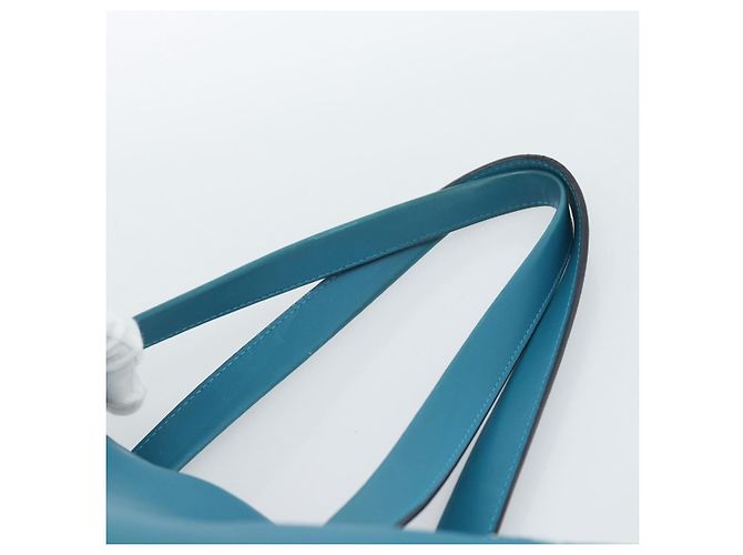 Sac cabas LOEWE Anagram East West en cuir Turquoise Blue Silver Auth 185182V Argenté - vue 8