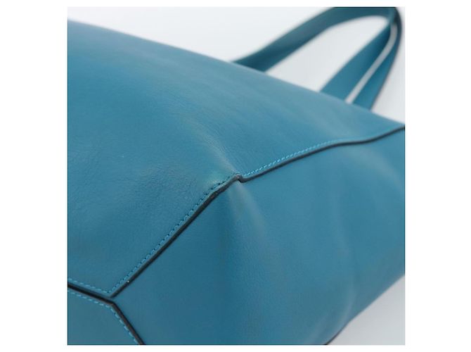 Sac cabas LOEWE Anagram East West en cuir Turquoise Blue Silver Auth 185182V Argenté - vue 9
