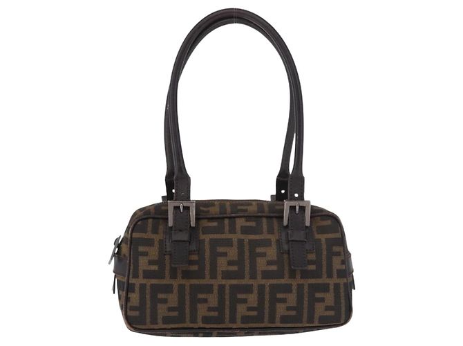 Borsa a Spalla FENDI Zucca Canvas Nero Marrone Auth 185459 - vista 2