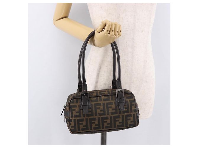 Borsa a Spalla FENDI Zucca Canvas Nero Marrone Auth 185459 - vista 23