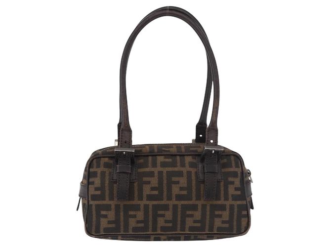 Borsa a Spalla FENDI Zucca Canvas Nero Marrone Auth 185459 - vista 3